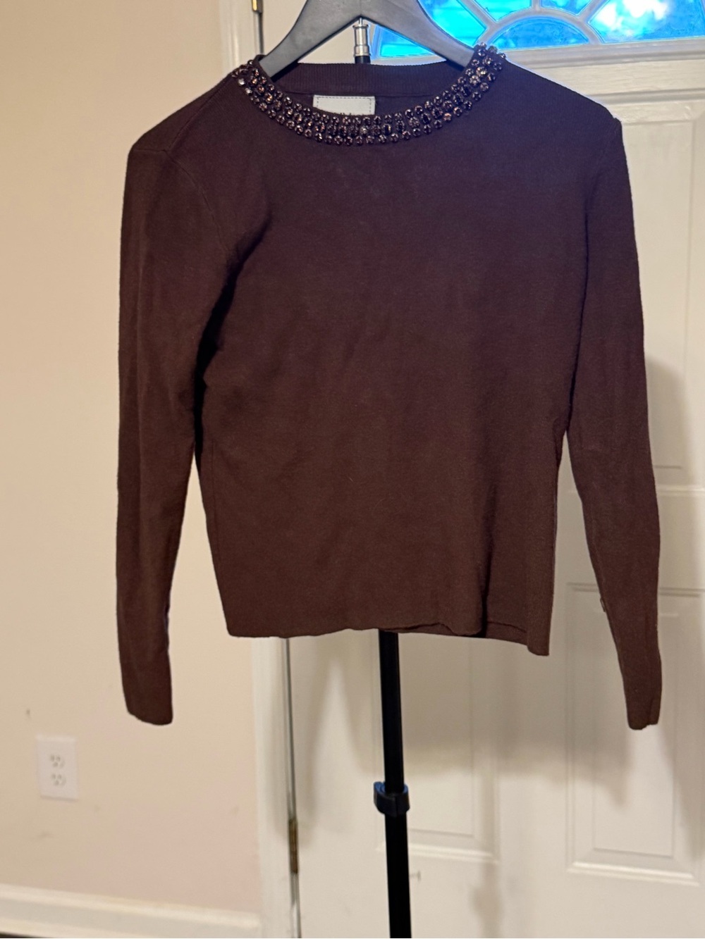 Embellished Crewneck Brown Sweater